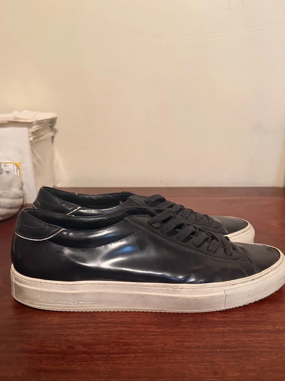 Philippe Model Avenir Black Leather Low-Top Sneakers with White Sole Size 45
